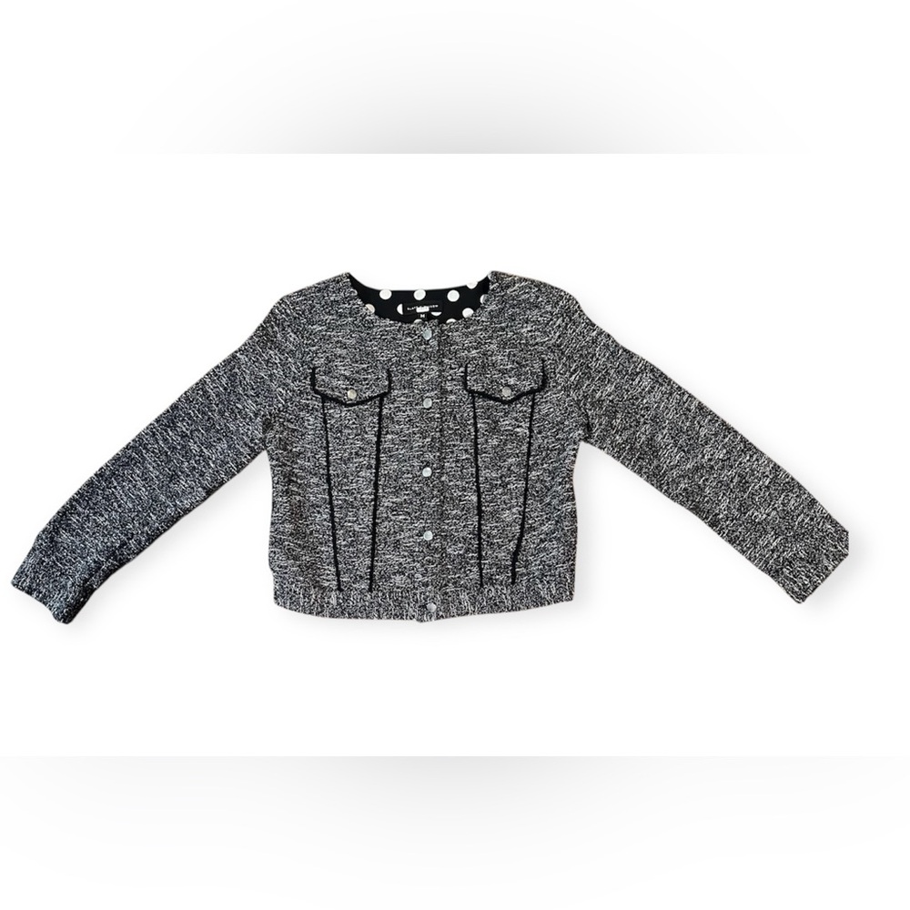Slate & Willow Black and White Tweed Collarless Cropped Jacket
